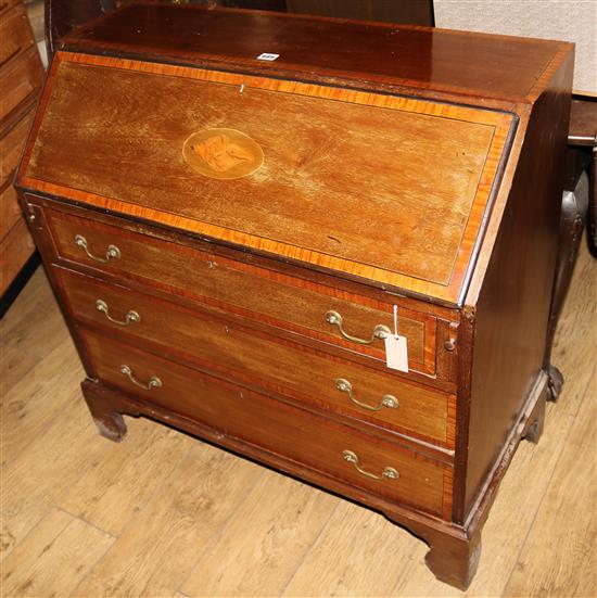 An Edwardian inlaid mahogany bureau, W.91cm